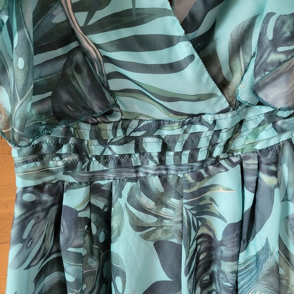 Green blue floral tropical summer vacation dress romper medium - Picture 4 of 5